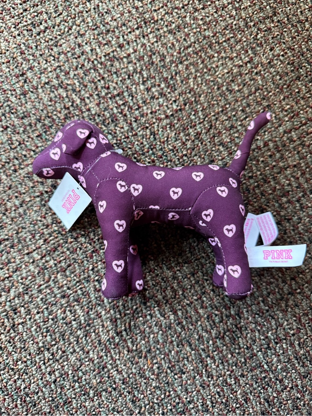 PINK Victoria's Secret Purple Heart Pattern Plush Dog Toy